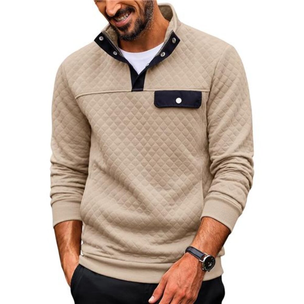 Quilted Sweatshirts for Men Quarter Button Pullover Sweatshirt Stand